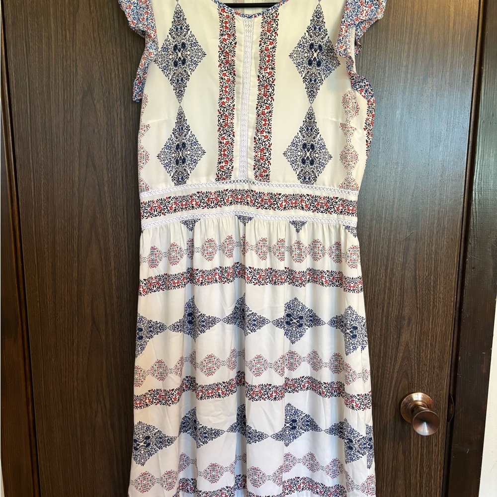 LOFT Floral Trim White Dress